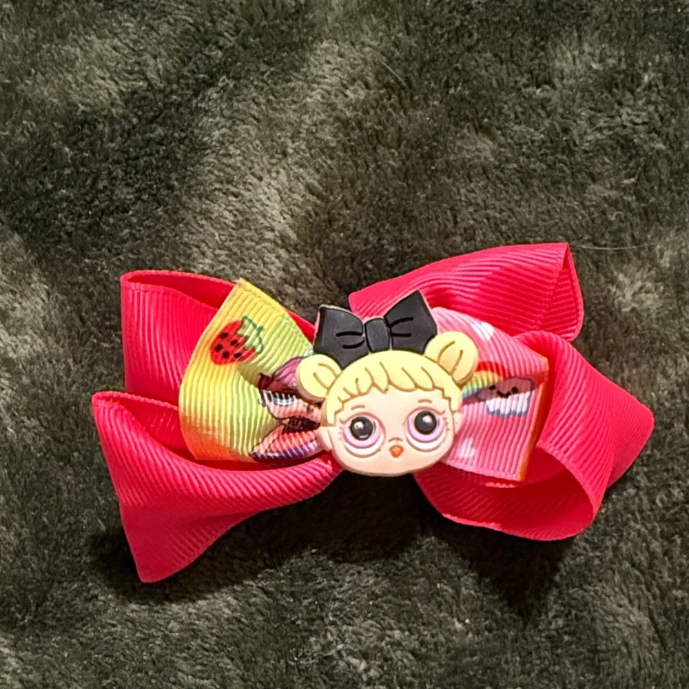 Vibrant Pink Character Hair Bow for Kids